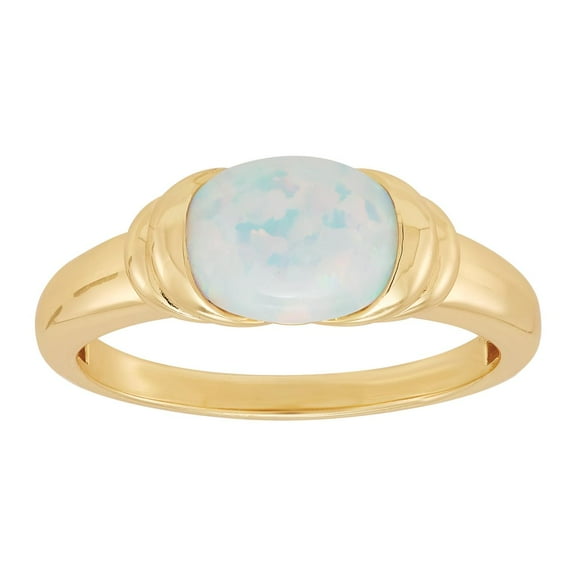 Brilliance Fine Jewelry Oval Created Opal Ring in Sterling Silver and 14KT Gold Plate