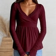 thumbnail image 2 of XIAOCHA Women's Ribbed T Shirt Long Sleeve Wrap V Neck Pleated Blouse Breathable Chic Everyday Casual Tops, 2 of 4