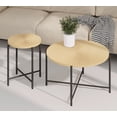 thumbnail image 3 of Coffee Tables Radial Pattern 2-Piece Coffee and End Table Set – Waterproof MDF with PVC Cover, Distressed Cylindrical Design, Black Metal Legs – Classic Rustic Charm, Technical Wood,Wooden Coffee Tab, 3 of 9