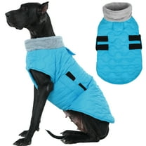 Kuoser Dog Coat Warm Pet Jacket with Eco-friendly Fur Collar, Windproof, Waterproof and Easy Hook-and-loop Closure, Blue, xxxl