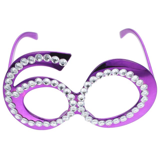 1 Pair of Birthday Glasses 60 Years Old Glasses with Rhinestones Funny Plastic Costume Photo Booth Prop