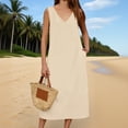 thumbnail image 2 of CHGBMOK Women Tank Dresses V Neck Sleeveless A-line Dress Solid Linen Loose Casual Maxi Dress with Pockets, 2 of 8