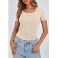 thumbnail image 6 of PRETTYGARDEN Women's Short Sleeve Tops Ribbed Henley Button Slim Fit Basic Casual T Shirts Blouse Clothing, 6 of 10