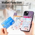 thumbnail image 3 of Allytech iPhone 13 mini Wallet Case with Zipper Pocket & Cards Holder, Floral Pattern PU Leather Back Cover for Girls Women Shockproof Stand Magnetic Phone Case for Apple iPhone 13 mini - Purple, 3 of 9
