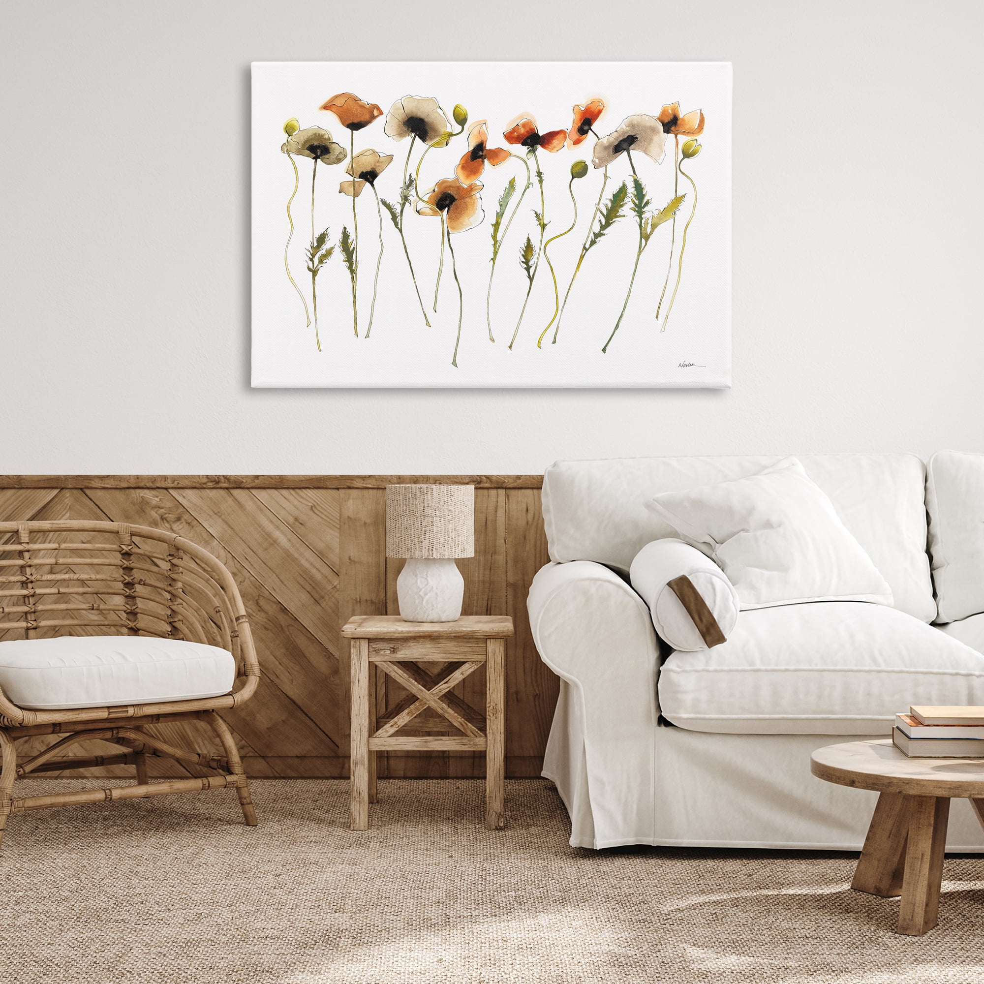 Stupell Industries Autumn Poppy Sprigs Botanical & Floral Painting Gallery Wrapped Canvas Art Print Wall Art, 45 x 30