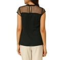 thumbnail image 3 of Blusa de manga corta con panel de malla y cuello con volantes de INSPIRE CHIC Negro S, 3 of 6
