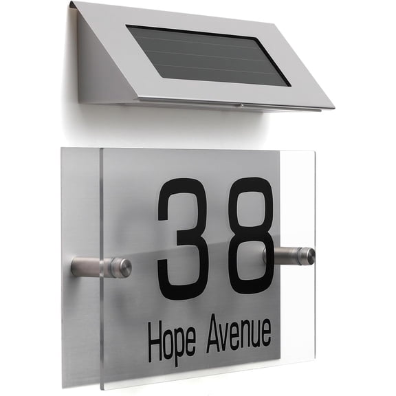 Solar Address Sign in Stainless Steel for Outdoors, Dual LED Lighted House Numbers