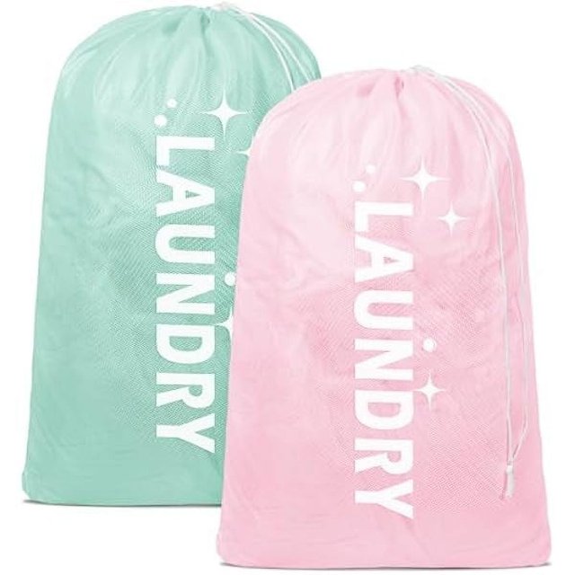 HAYAN2 Pack Mesh Laundry Bags, Heavy Duty Large Laundry Bag with Drawstring, Laundry Mesh Wash Bags Laundry Hamper Liner for College Travel Camp, 24" x 36"