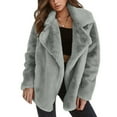 thumbnail image 2 of tklpehg Winter Coats for Women Long Sleeve Jacket Lapels Jacket Autumn/Winter Solid Color Cardigan Plush Lapel Coat Tops Gray M, 2 of 5