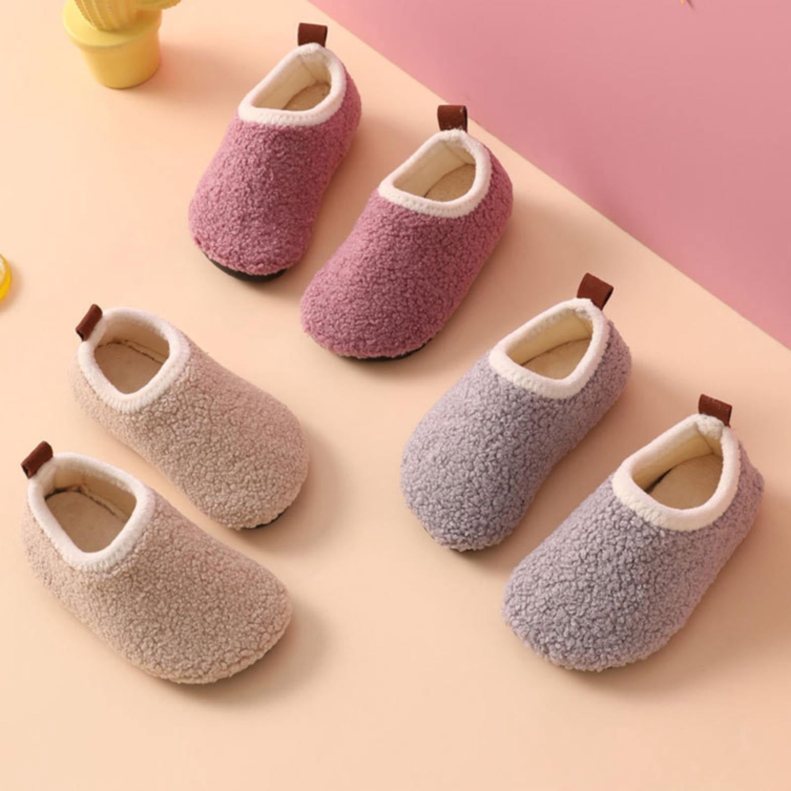 Kids' Fuzzy Fleece Indoor Slippers, Non-slip Warm House Shoes for Toddler Boys & Girls Beige 25