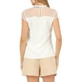 thumbnail image 3 of Allegra K Women's Ruffle Neck Mesh Panel Keyhole Back Cap Sleeve Blouse, 3 of 6