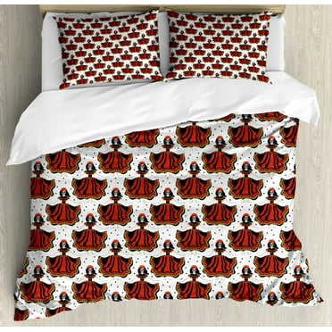 Sugar Skull Queen Size Duvet Cover Set, Calavera Catrina Inspired Dead Girl Figure for Dia de los Muertos Festival, Decorative 3 Piece Bedding Set with 2 Pillow Shams, Multicolor, by Ambesonne