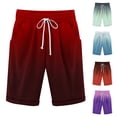 thumbnail image 3 of WREESH Men's Bermuda Shorts Cotton Linen Shorts Drawstring Waist Casual Gradient Short Pants Walking Shorts Red, 3 of 4