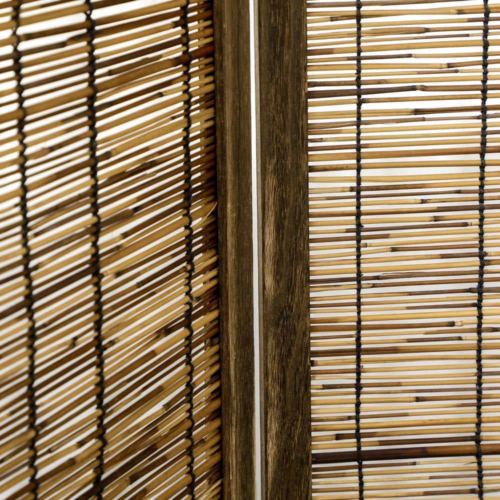 Yardi Yarda 63"x67"x0.75" Hand Woven Room Divider, 4 Panel Folding Privacy Screen, Reed Partition Wall for Indoor, Brown