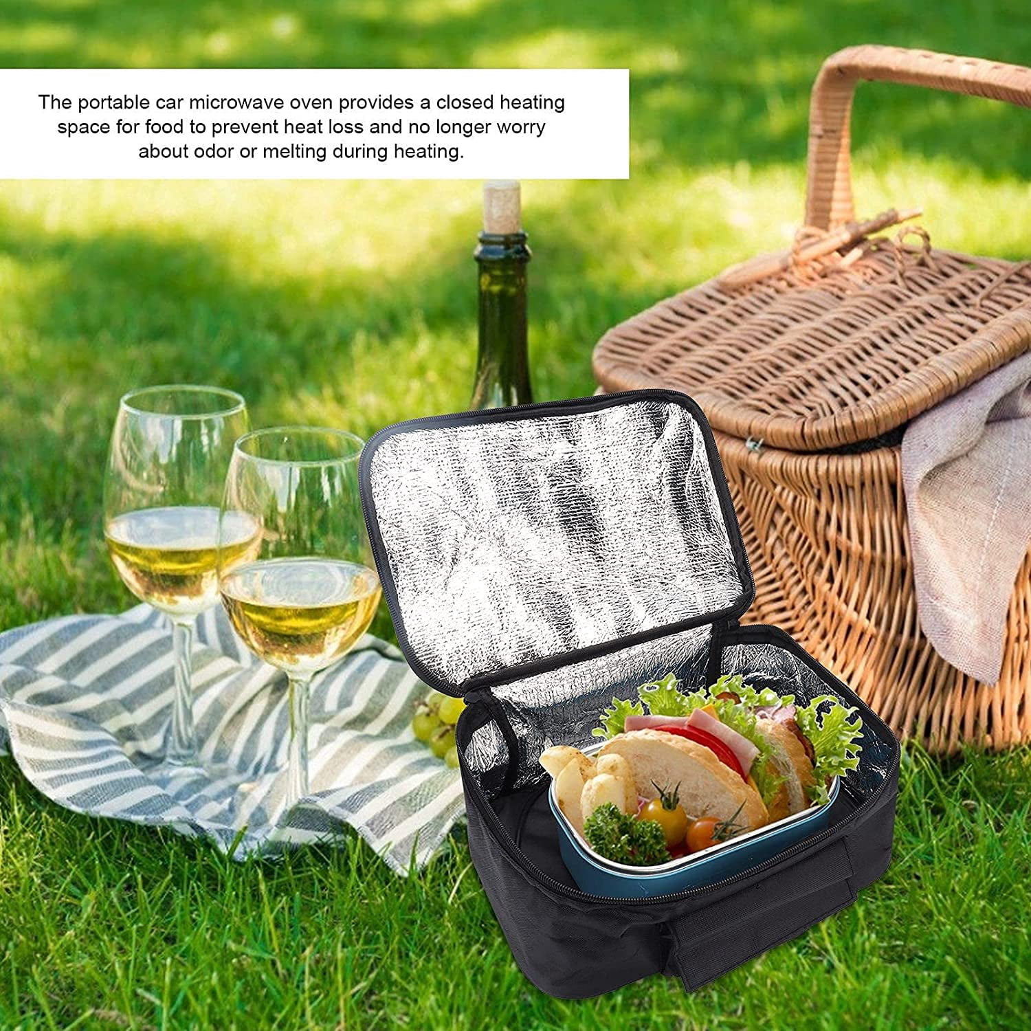 Portable 2-in-1 Electric Food Warmer and Cooler Bag for Car and Home, 12V & 110-220V Heating Cooling Lunch Box