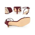 thumbnail image 2 of BLISSFUL STEP Women's Shoes Rhinestones Kitten Heels Ankle Strap Square Toe Faux Suede Sandals  Burgundy 6, 2 of 6