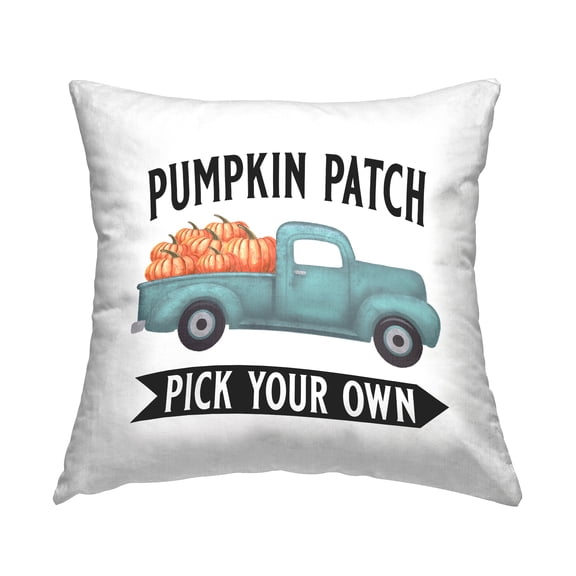 Stupell Industries Blue Pumpkin Patch Truck Rustic Farmhouse Design by Lettered and Lined Throw Pillow