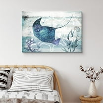 PixonSign Canvas Print Wall Art Stingray Under The Sea Amphibians Beach Illustrations Modern Art Nautical Colorful Blue Ultra for Living Room, Bedroom, Office - 16"x24"