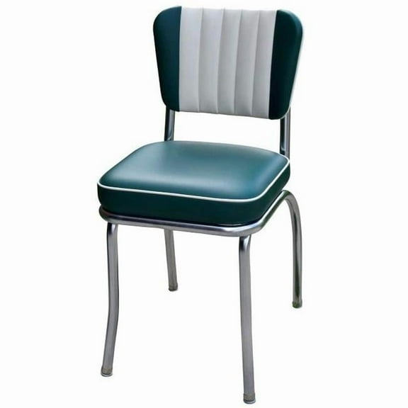 Richardson Seating Corp 4290GRN 4290 Dual Tone Channel Back Diner Chair -Green- with 2 in. Box Seat  - Chrome