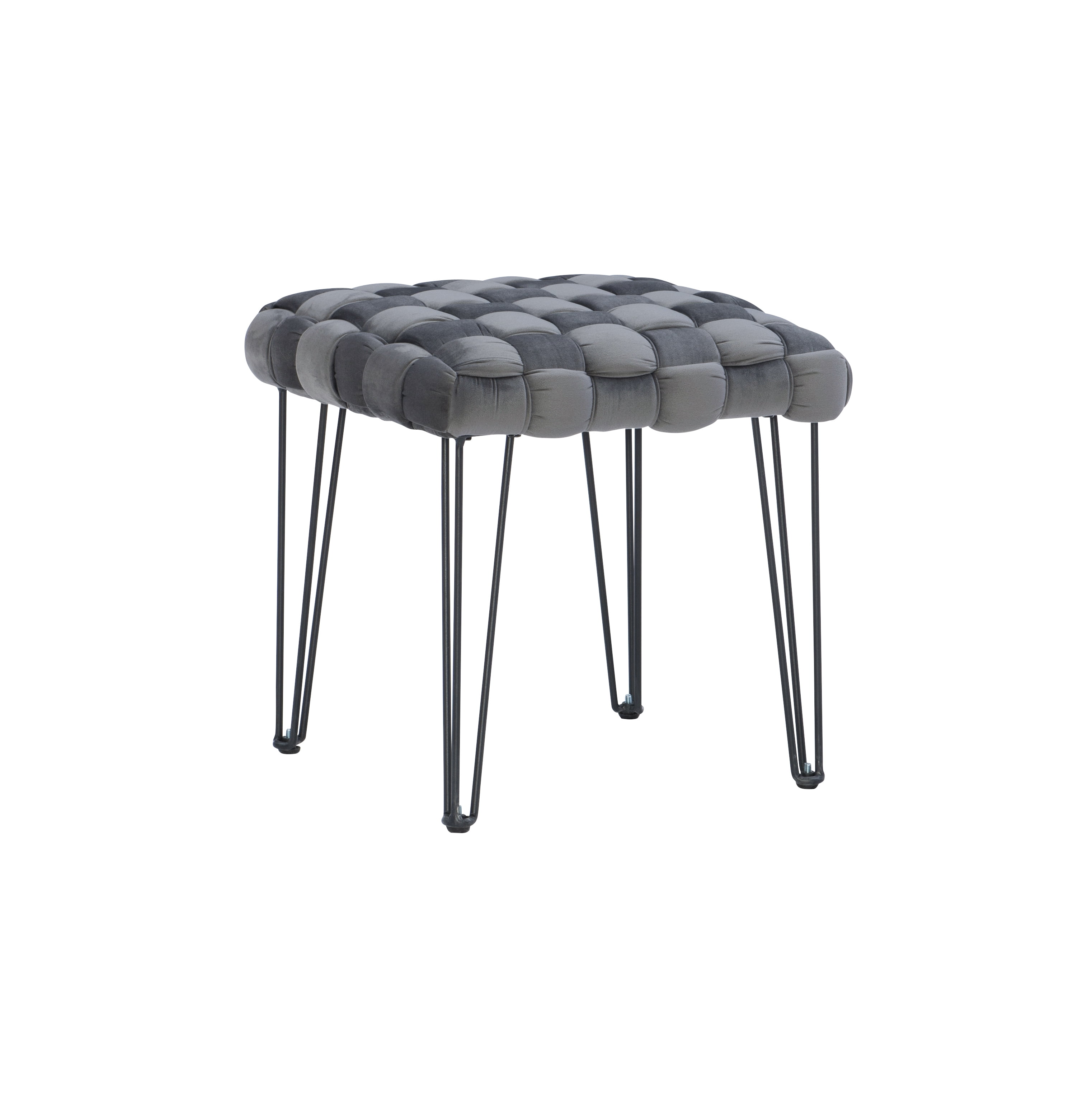 Powell Anya Square Handwoven Velvet Ottoman with Hairpin Legs, Gray