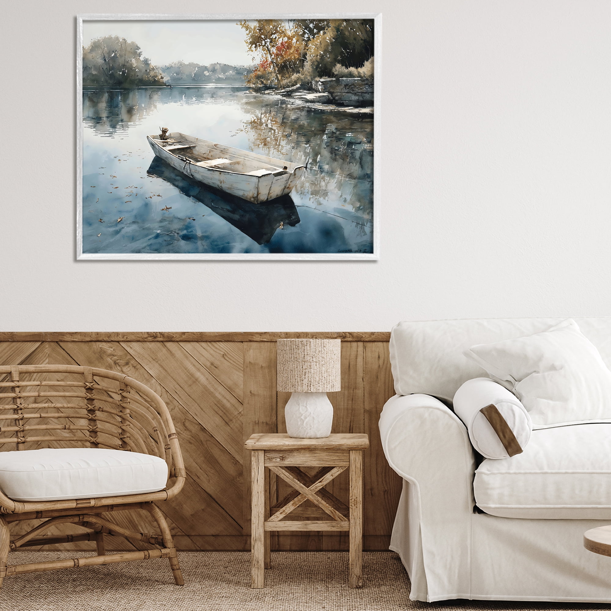 Stupell Industries Boat Ride Through Autumn Reflections White Framed Giclee Art, design by Franklyn Gregory