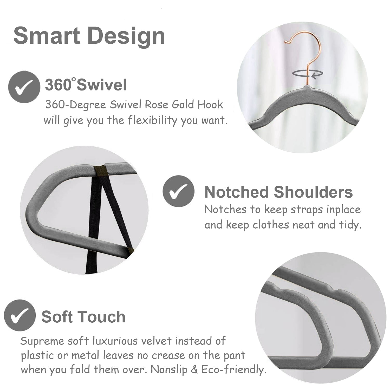 VECELO 25 Pack Velvet Non-Slip Heavy Duty Adult Hangers with 360° Swivel Hook, Ultra-Thin Space Saving Clothes Organizer for Coats Shirts Dresses Closet Storage-Grey