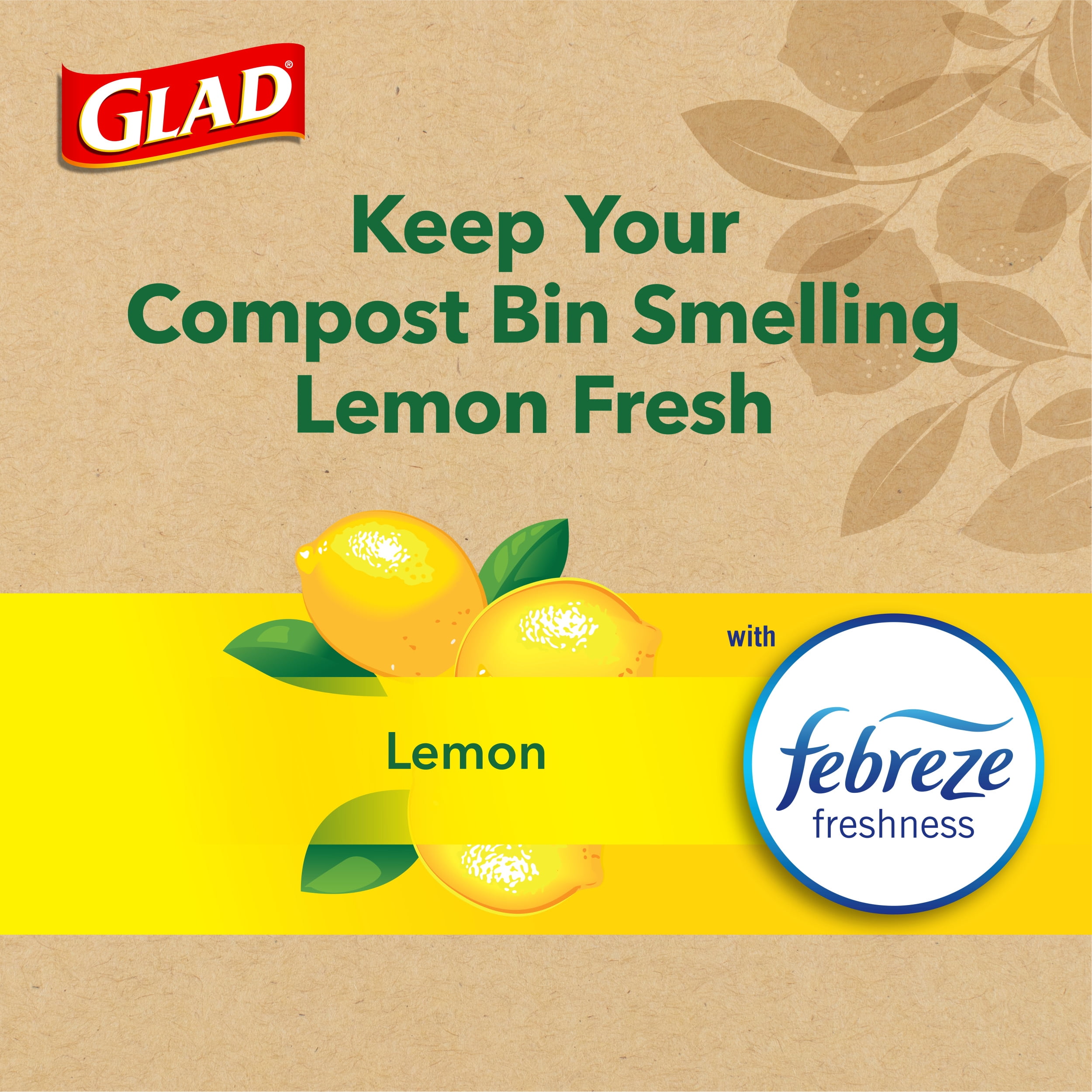  Glad Kitchen Compost Bags 2.6 Gallon 100% Compostable Bag,  Febreze Lemon, 44 Count : Health & Household