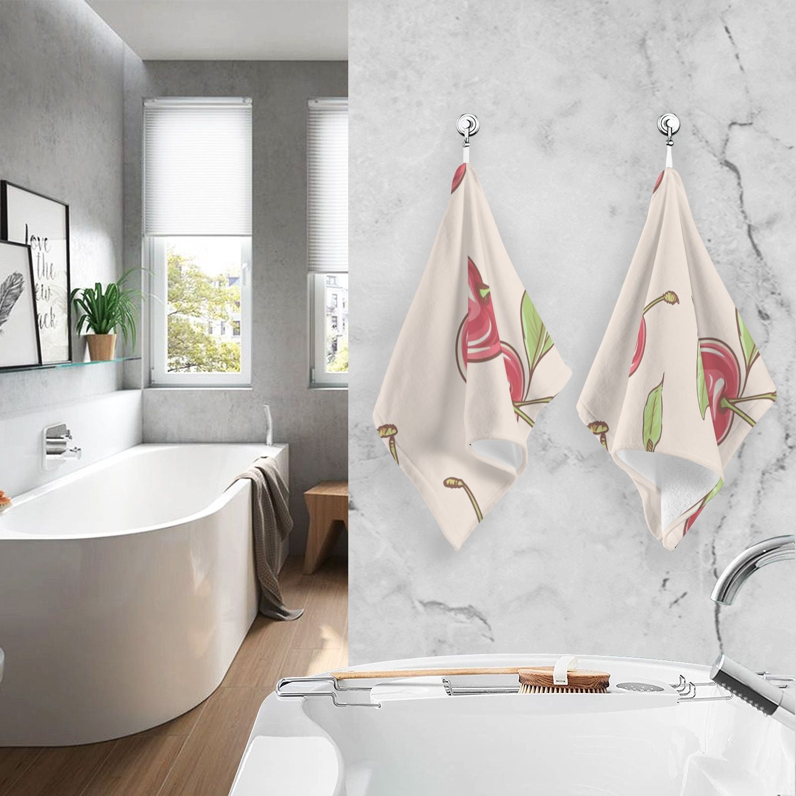 Pink Cherrys Hand Towels Cotton Bath Towels Large Face Towels Absorbent for Bathroom 2 Packs