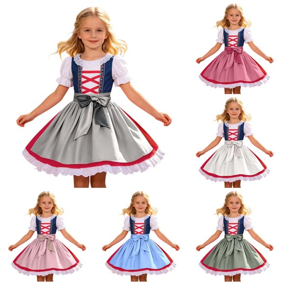 NordicNest Girls Style Skirt Bavarian Festival Traditional Apron Waistband Adjustable Toddler Kid Skirt for Girls Back to School