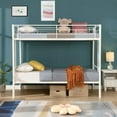 thumbnail image 4 of Twin Over Twin Metal Bunk Bed,Metal Structure Bedframe with Safety Guardrails and 2 ladders,Convertible Bunkbeds,No Spring Box Required and Space Saving Design,White, 4 of 7