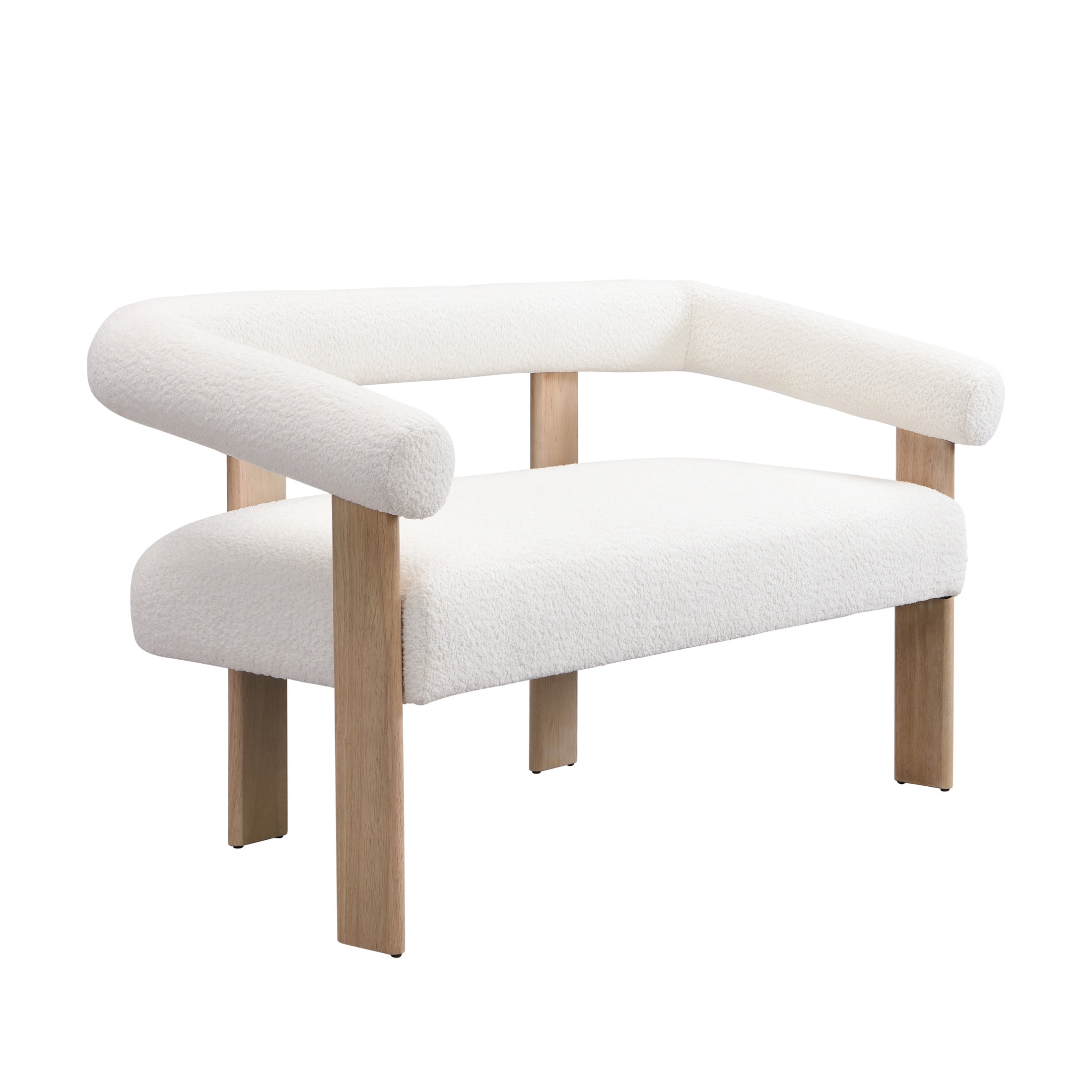 Knox Modern Boucle Upholstered Loveseat, Round Armchair with Solid Wood Base, Beige