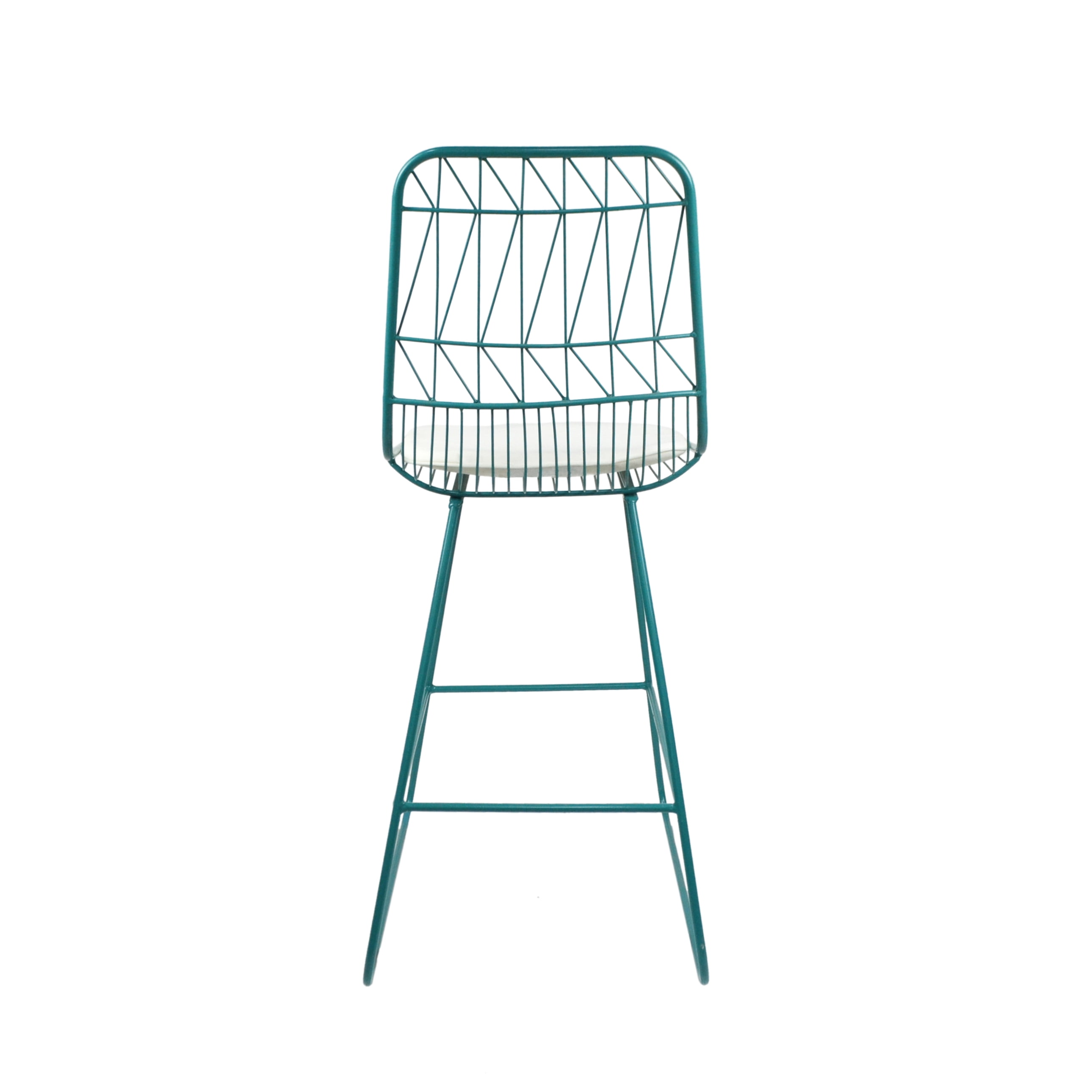 Emory Indoor Wire Counter Stools with Cushions (Set of 2), Teal and Ivory
