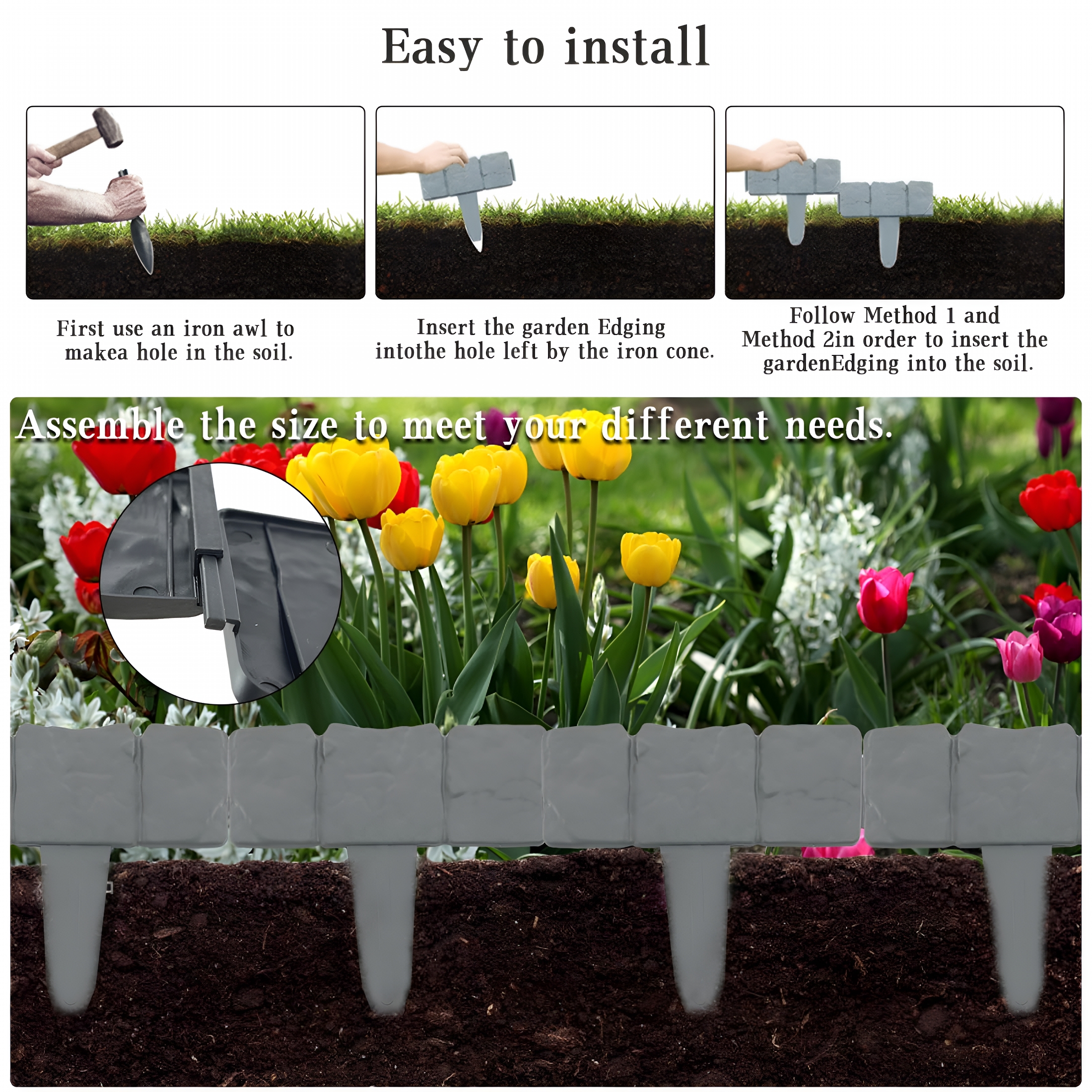 SELIVO 2026 New Garden Edging Border,24Ft Landscaping Border Edging for Flower Bed Edging Borders,Garden Landscape Edging Borders for Flower Bed,Garden Borders and Edging for Landscaping,Gray,30 Pcs