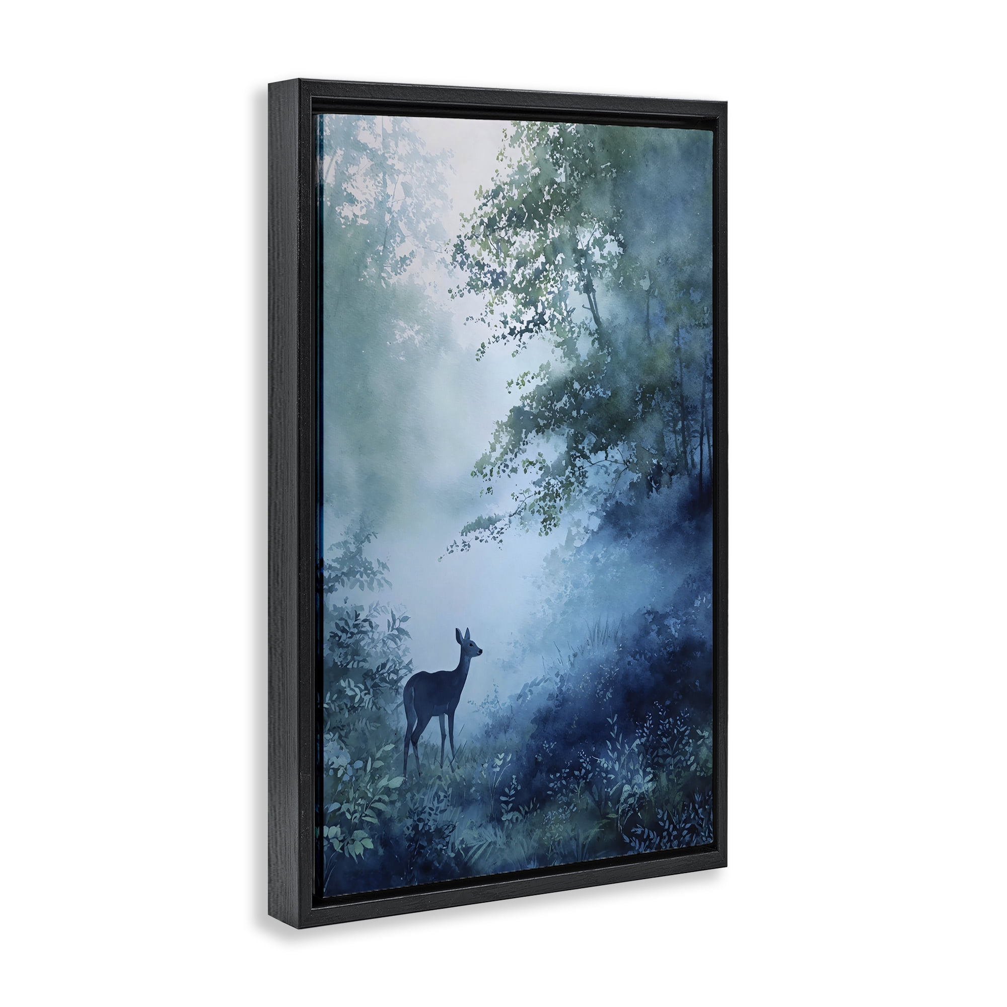 Stupell Industries Blue Dawn Deer in Mist Black Framed Floater Canvas Wall Art, design by Franklyn Gregory