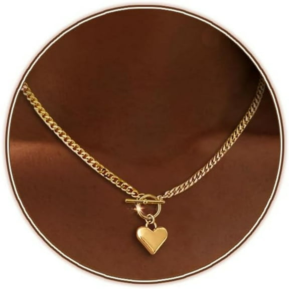 Dainty Gold Heart Necklace for Women Trendy 14K Gold/Silver Plate Cute Heart Pendant Choker Necklaces