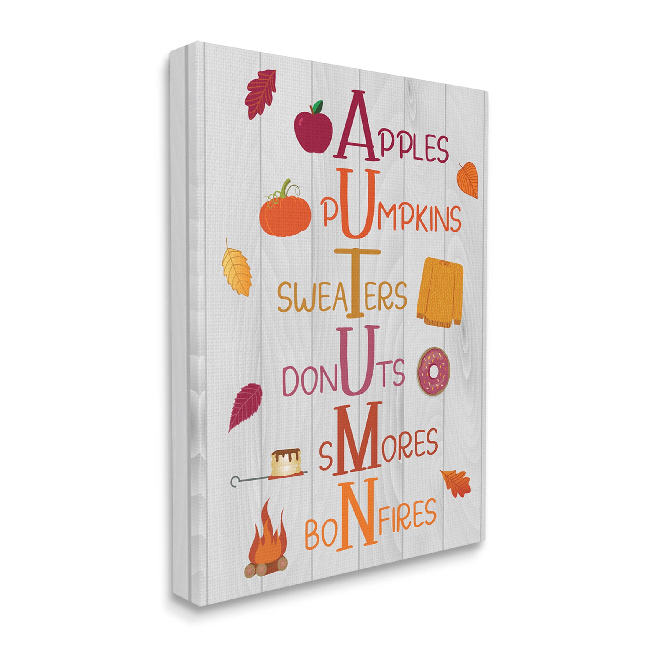 Autumn Letters Seasonal Words Holiday Graphic Art Gallery Wrapped Canvas Print Wall Art