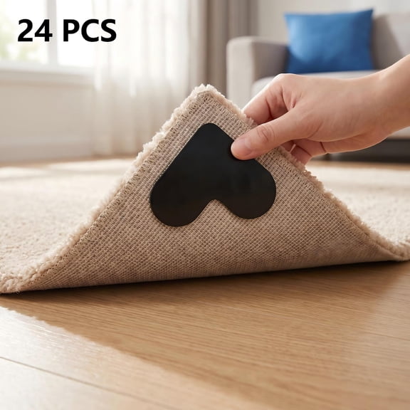 Heart Shape Non Slip Rug Grippers 24 Pcs, Double Sided Rug Pads for Hardwood Floor, Carpet Corner Grippers to Hold Rug Down, Reusable Rug Stickers for Wood Floor, Thin Rug Tape for Area Rugs