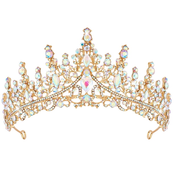 COCIDE Tiara y corona de oro rosa para mujer, coronas de reina de cristal, tiaras de princesa con diamantes de imitación para niña, novia, accesorios para el cabello de boda, fiesta de cumpleaños, gra