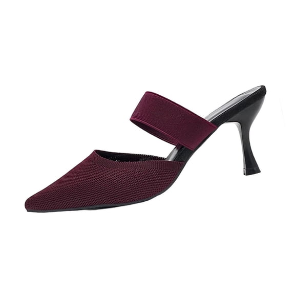 Wensltd Women Dressy High Heels Trendy Solid Color Pointed Toe Closed Toe Comfortable Work Shoes Wine