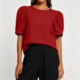 thumbnail image 5 of HongQid Women's Blouse Puff Short Sleeve Tops Crinkle Woven Round Neck Lightweight Shirt Loose Summer Casual Trendy Clothes, 5 of 7