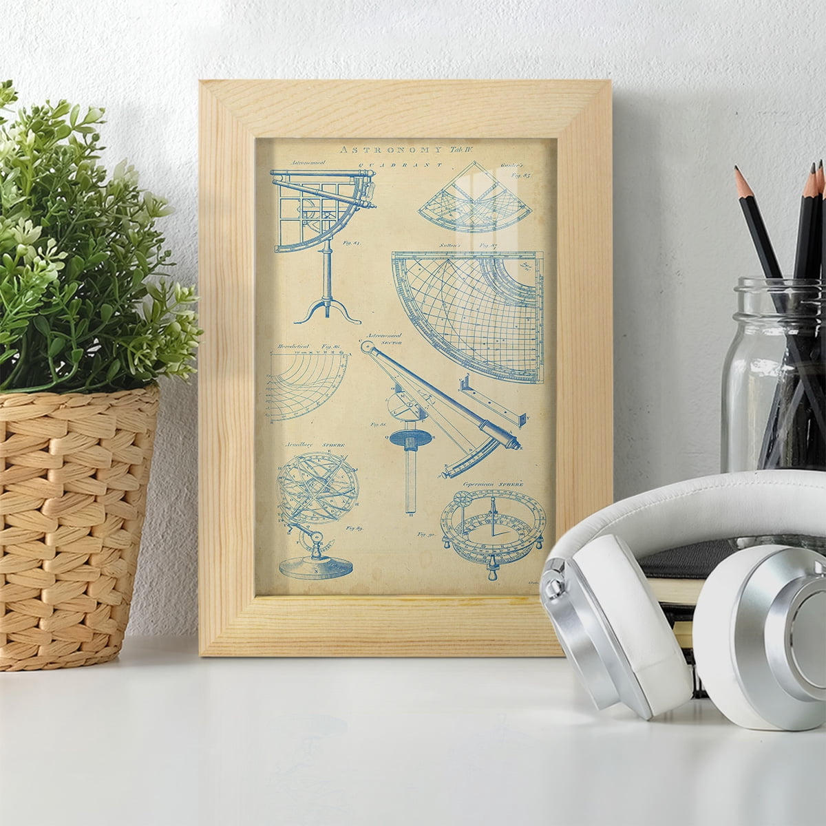 Vintage Astronomy I -Framed Print w/glass-Natural Wood