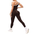 thumbnail image 2 of Women's One Shoulder Yoga Jumpsuit, Sexy Backless Single Strap Bodysuit, Seamless Workout Outfit, Gym Fitness and Casual Bodycon One Piece-Brown, 2 of 9