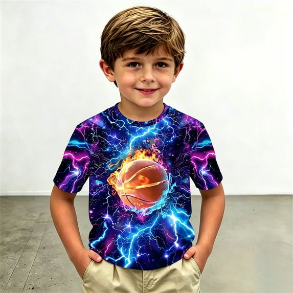 ibiyuan Boys T Shirt Kids Short Sleeve Tie Dye Shirt Neon 3D Graphic T Crewneck Tops Sports Shirts for Boys Girls Size 6-16