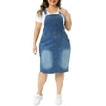thumbnail image 2 of Agnes Orinda Women's Plus Size Denim Overalls Dress Vintage Adjustable Strap Pinafore Back Slit Casual Midi Bib Jean Dress with Pockets 1X Blue, 2 of 6