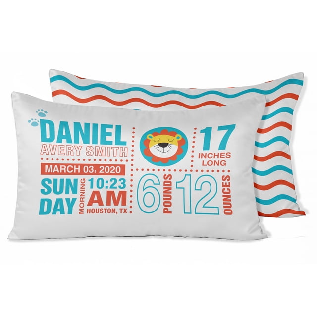 Printtoo Personalized Birth Announcement Pillow With Insert-Custom Lion FaceBirthStats BabyBoy Gift Keepsake Nursery Dcor-12x20 Inches