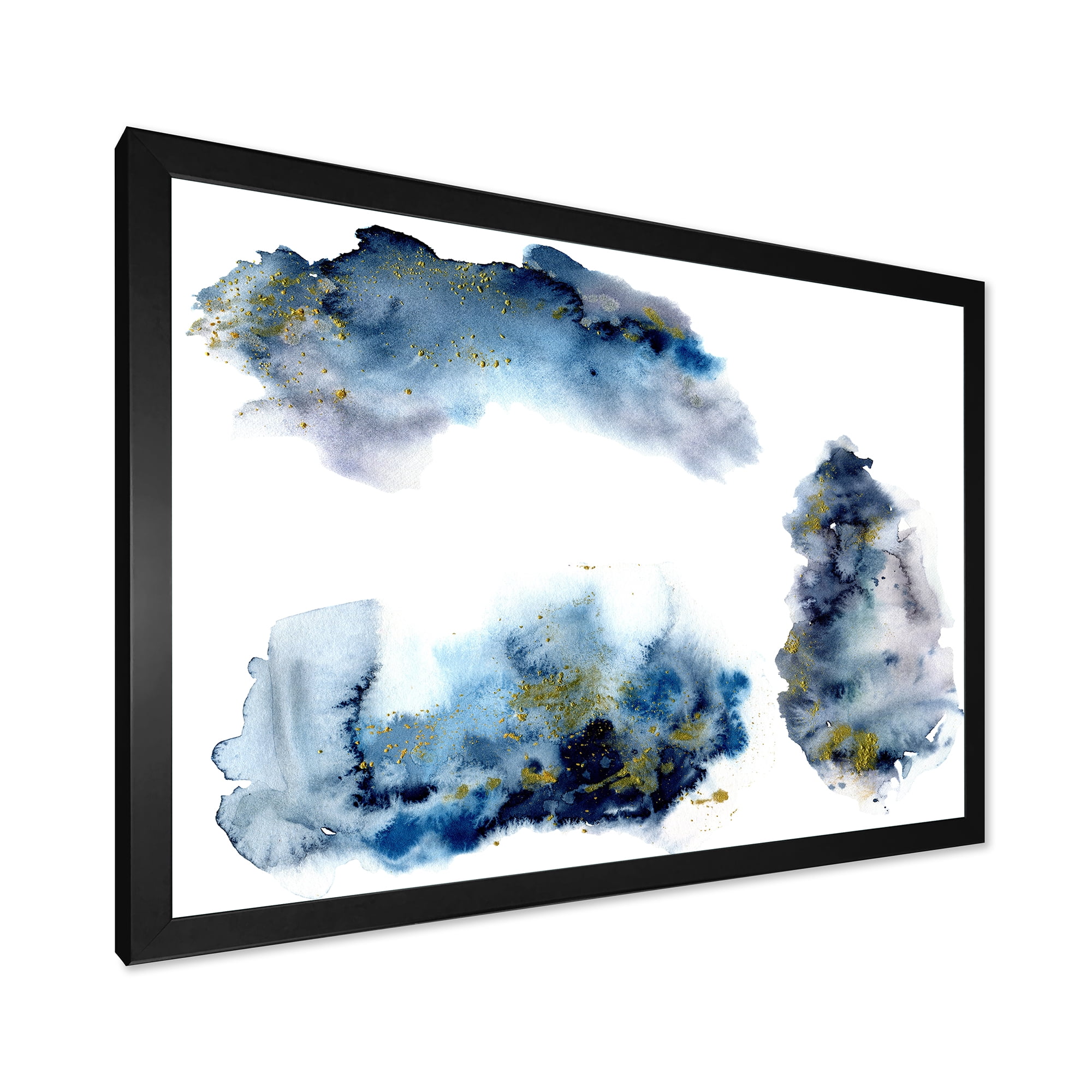 Designart 'Gray and Blue Clouds With Golden Glitter' Modern Framed Art Print