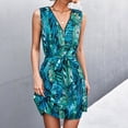 thumbnail image 2 of USSUMA Sundresses for Women Casual Summer Sexy Belted Zip Up Short Hawaiian Tropical Print Mini Womens Shirt Dresses Beach V Neck Sleeveless Plus Size Wedding Guest Sun Dress, 2 of 8
