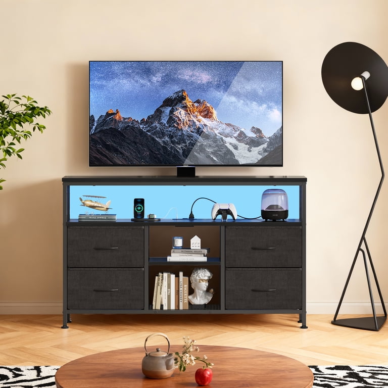 EDX TV Stand with Power Outlets and LED Light, for 43-inch TV