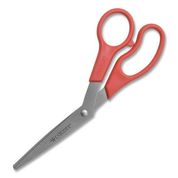 Westcott Value Line Stainless Steel Shears, 8" Long, 3.5" Cut Length, Crane-Style Red Handle, Each