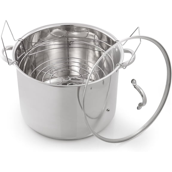 21.5 Quart Water Bath Canner Stainless Steel Stock Pot with Rack Glass Lid 14x12.5x16.5 Inch Induction Compatible for Canning Soup Stews